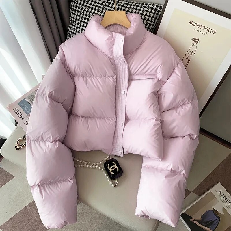 여성용 짧은 재킷 코튼 패딩 파카, 핑크 두꺼운 빵 캐주얼 긴팔 코트, 신상 여성 겨울