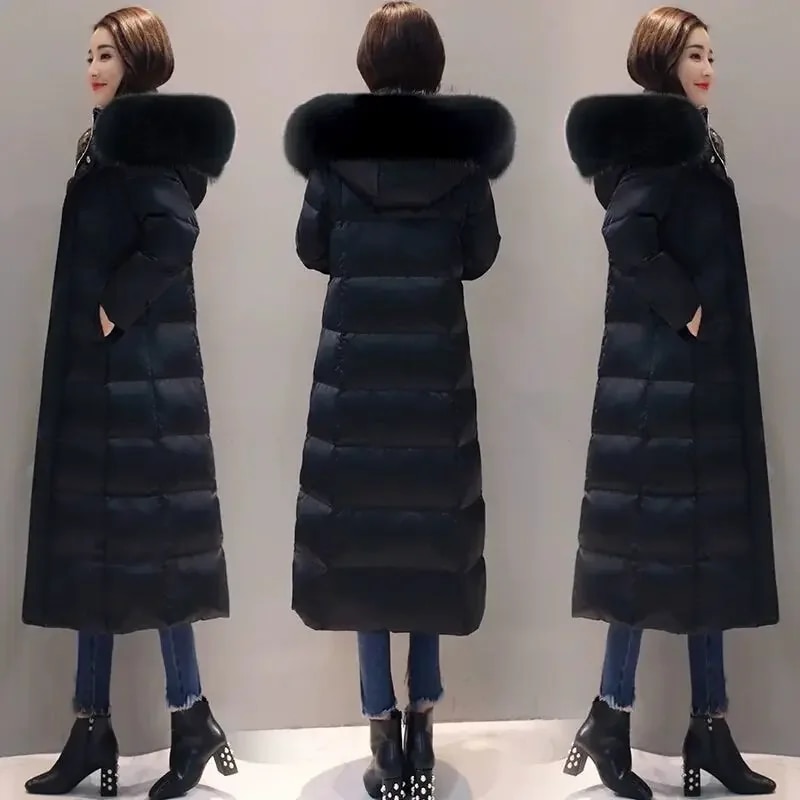 여성용 겨울 버블 코트 다운 롱 패딩 의류, 단색 블랙 재킷, 따뜻한 두꺼운 파카