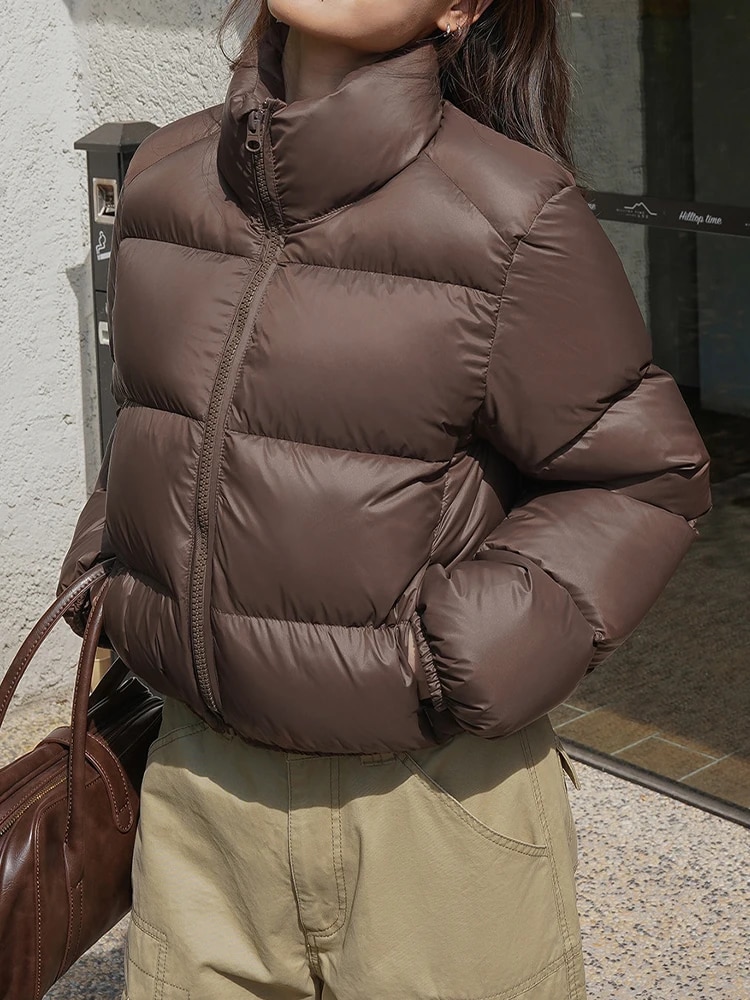 여성용 다운 코튼 재킷, 빈티지 짧은 파카, 따뜻한 패딩 캐주얼 패션 스탠드 칼라 코트, 가을 겨울