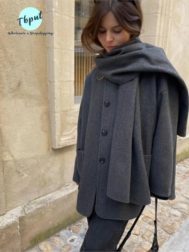 여성용 따뜻한 패치워크 두꺼운 코트, 캐주얼 스카프 칼라, 싱글 브레스트 포켓 여성 패션 스트리트 재킷, 가을 겨울