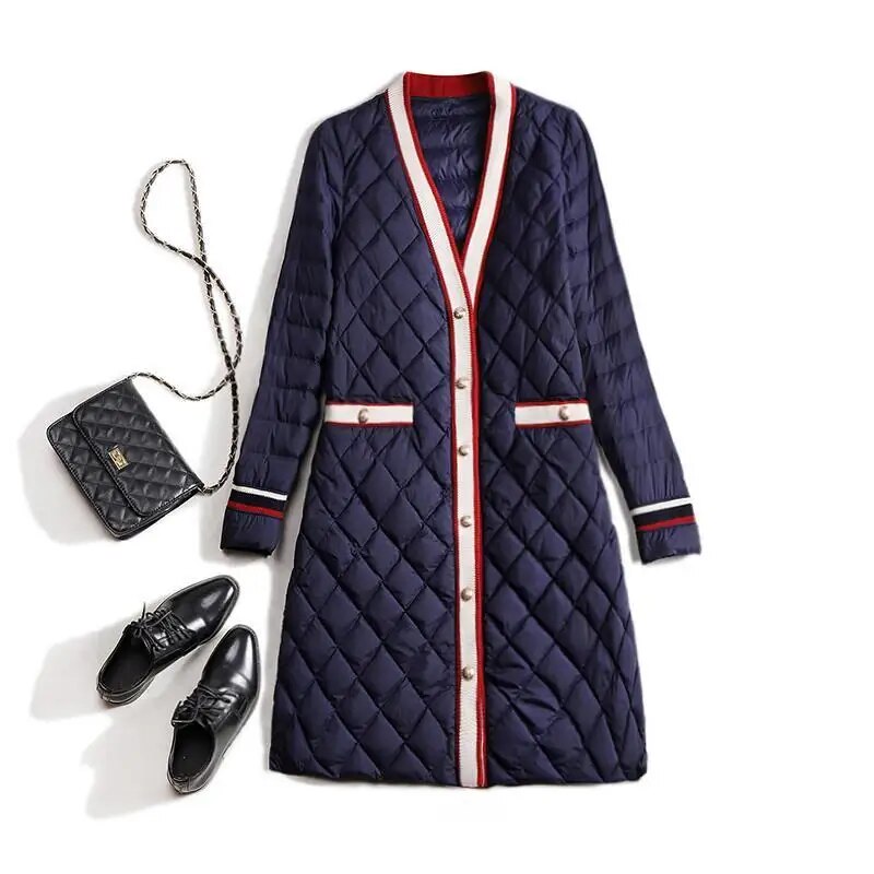 대외 무역 신제품 플러스 사이즈 중간 길이 다운 재킷 면화 패딩 의류 겉옷 겨울면 겨울 여성 새로운 패션 인기 패치 워크