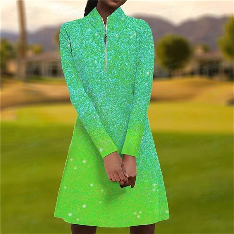 여성용 골프 긴팔 드레스, 다채로운 프린트, 편안한 피트니스, 가을 캐주얼, 야외 스포츠, 짧은 신상