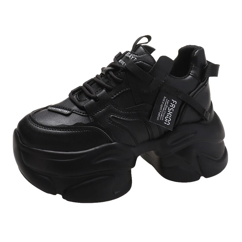 여성용 청키 스니커즈, 레이스업 플랫폼 스포츠 신발, 가죽 8cm 두꺼운 바닥, 신상 패션