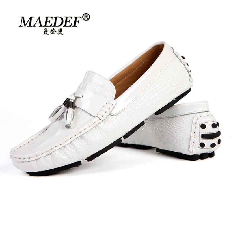 MAEDEF Loafers Men&#039;s Driving Moccasins High Quality Flats Genuine Leather Shoes Men Slip-on Tassel for Male Big Size 47