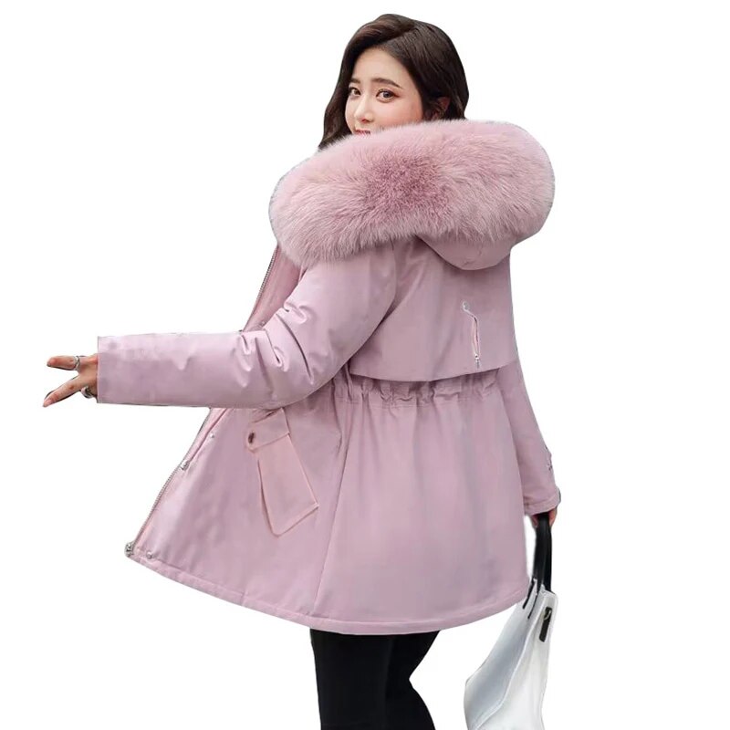 여성용 가짜 모피 파카 다운 재킷, 2023 겨울 두꺼운 스노우 웨어, 코트, 레이디 의류