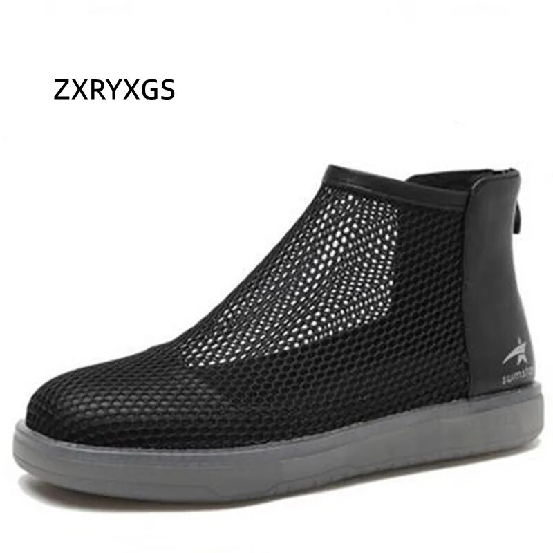 ZXRYXGS 2023 고품질 레이스 메쉬 부츠 플랫 샌들, 컴포트 소프트 솔 여름 여성 캐주얼 스니커즈 타이드 신발