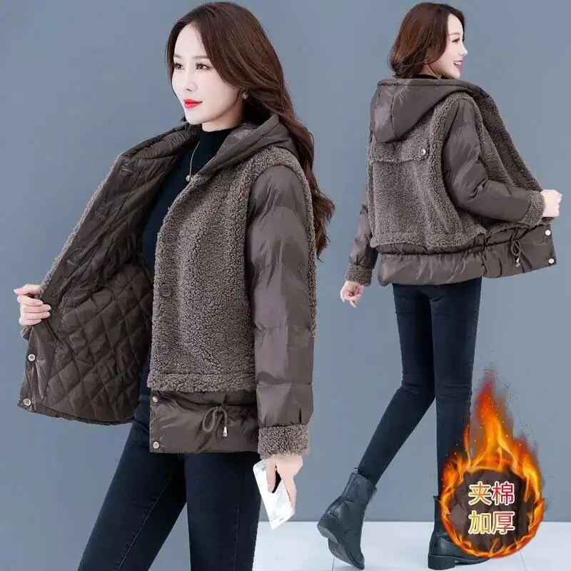 여성용 느슨한 양털 재킷, 2023 카사코 여성 코트, 두꺼운 패션 후드 아우터, 다운 코튼 가을 겨울