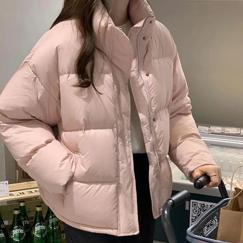 여성용 따뜻한 두꺼운 짧은 파카, 캐쥬얼 한국 스탠드 칼라, 면 패딩 코트, 여성 지퍼, y2k 퍼퍼 다운 재킷, 겨울