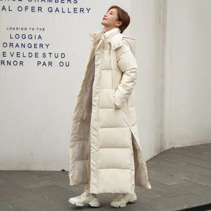 여성용 X-long 두꺼운 다운 코트, 후드 스트레이트, 우아한 아우터, 한국 패션, 퍼퍼 여성 파카, 2023 겨울 신상 재킷