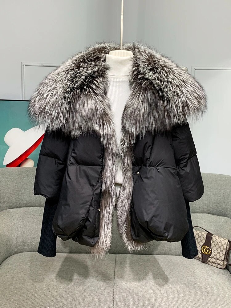 2022 진짜 여우 모피 칼라 두꺼운 여성 따뜻한 코트, 90% 구스 다운 재킷, 럭셔리 외투, 신상 가을 겨울 패션