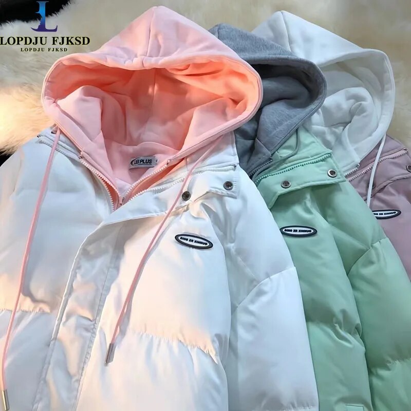 여성용 일본 가짜 투피스 후디, 루즈한 면 코트, 두꺼운 재킷, 따뜻한 여성 의류, 귀여운, 새로운, 겨울, 2023