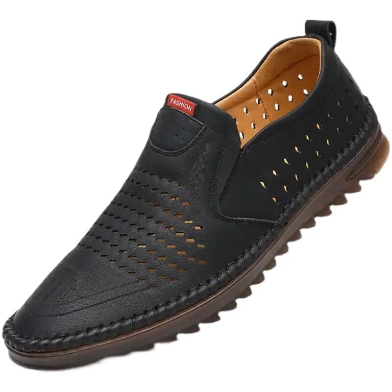 Men&#039;s Casual Shoes Sports Walking Soft Tenis Masculino Adulto Leather Solid Slip-On Breathable Driving Non-slip Stylish Hollow