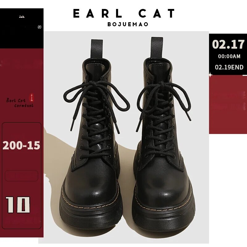 Earl Cat-영국 스타일 두꺼운 밑창 마틴 부츠, 여성 겨울 새로운 레트로 올 매치 패션 레이스 업 키높이 앵클 2022