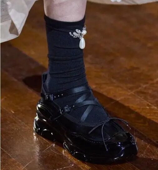 로우 트레 발레리나 여성용 신발, Zapatos Mujer Criss-Cross Sanadals 활 샌들리스, 둥근 발가락 스니커즈, 두꺼운 힐, 블랙