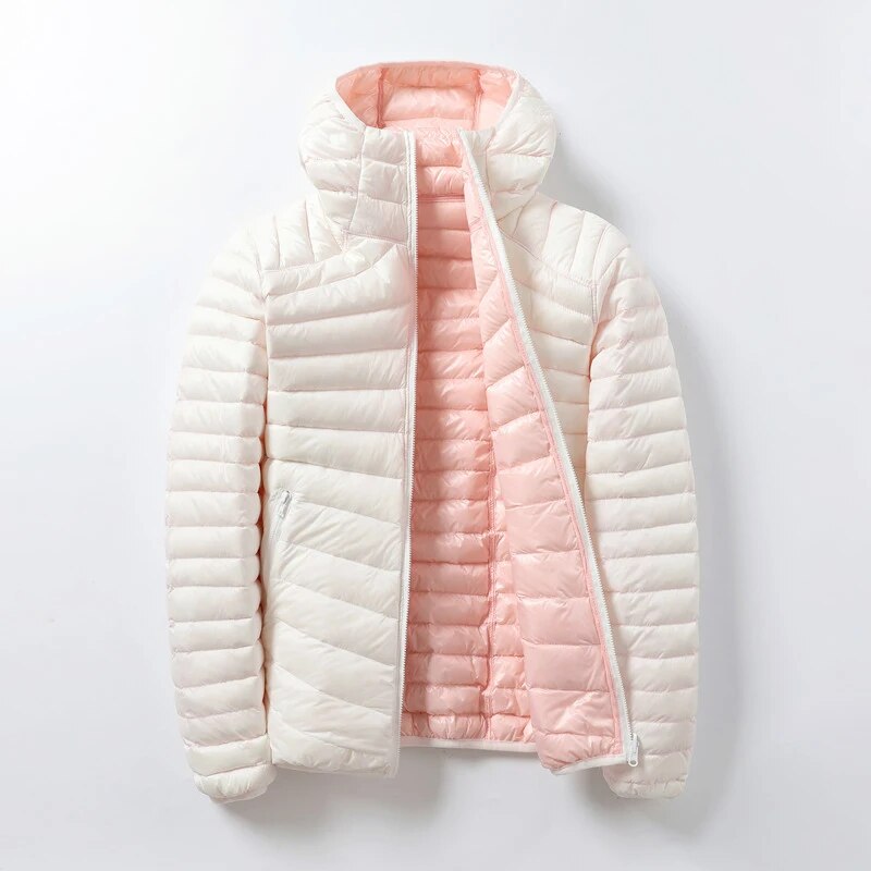 여성용 양면 겨울 재킷, 초경량 덕다운 파카, 퍼퍼 휴대용 방풍 다운 코트, Chaqueta Mujer