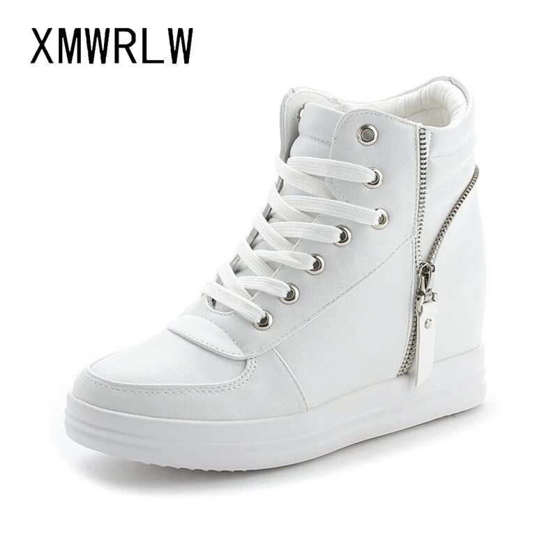 XMWRLW-가을 웨지 스니커즈, 여성 플랫폼 신발, 하이탑, 숙녀 흰색 패션 지퍼, 청키 2020