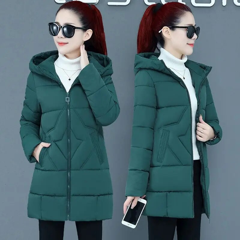 여성용 다운 코튼 후드 재킷, 겨울 코트, 여성 캐주얼 따뜻한 겉옷 소녀 검은 옷, PA201