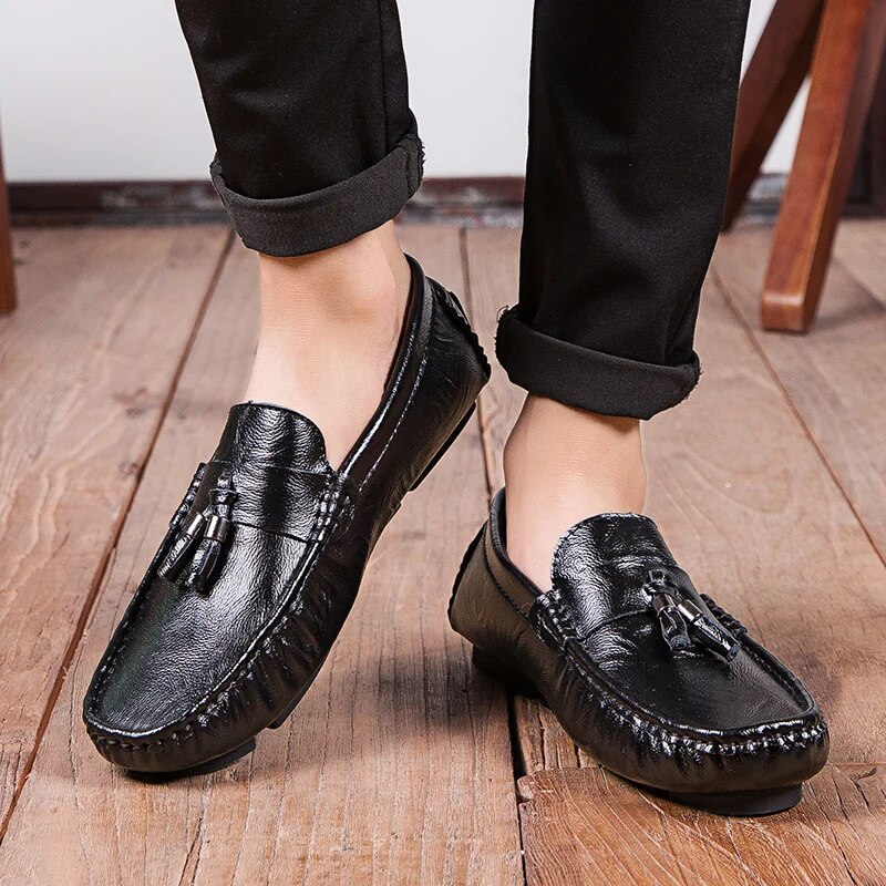 Men Nature Leather Loafers Casual Summer Shoes Flat Fashion Moccasins Slip on Boat Retro Driving
