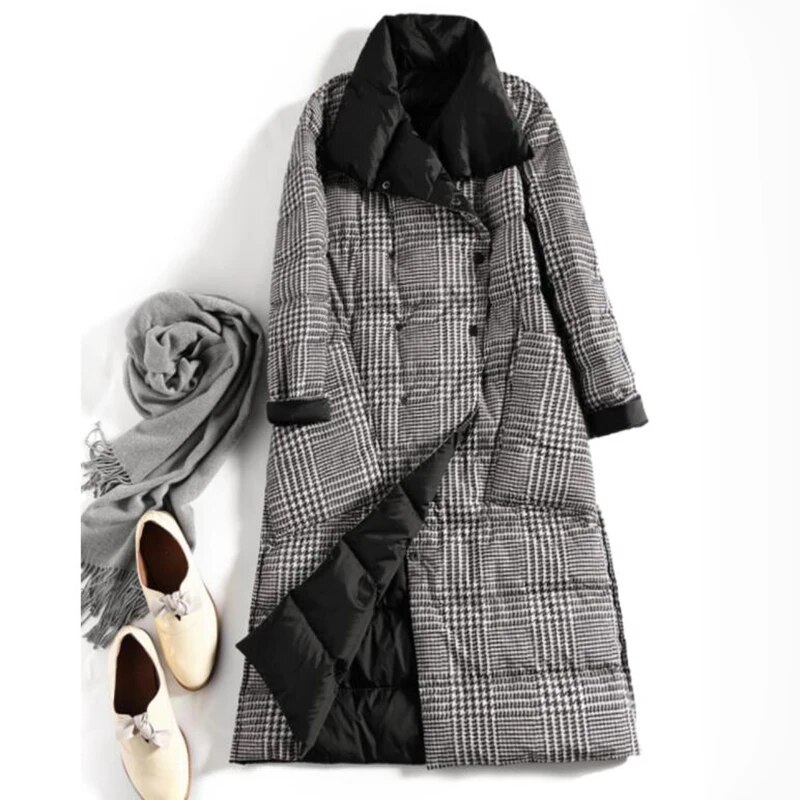 SEDUTMO 겨울 긴 여성용 다운 재킷, 초경량 코트, 얇은 양면 격자 무늬, 봄 슬림 퍼퍼 ED931