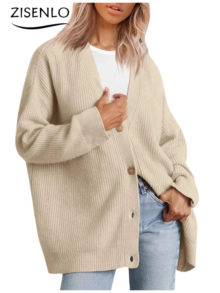심플한 버튼 단색 스웨터, 긴팔 캐주얼 스트리트웨어 빈티지 오버사이즈 니트웨어, 가을 겨울 신상