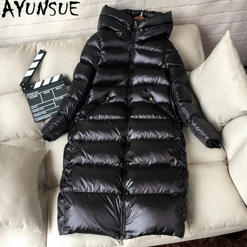 AYUNSUE-따뜻한 화이트 오리털 후드 롱 코트 및 재킷 여성용 KJ727, 두꺼운 한국 스타일 겨울 의류