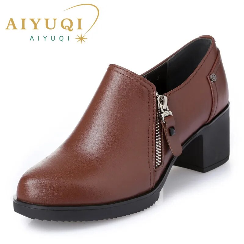 AIYUQI-정품 가죽 하이힐 신발 여성용, 2023 가을 신상품, 대형 사이즈 41 42 43, 사무실