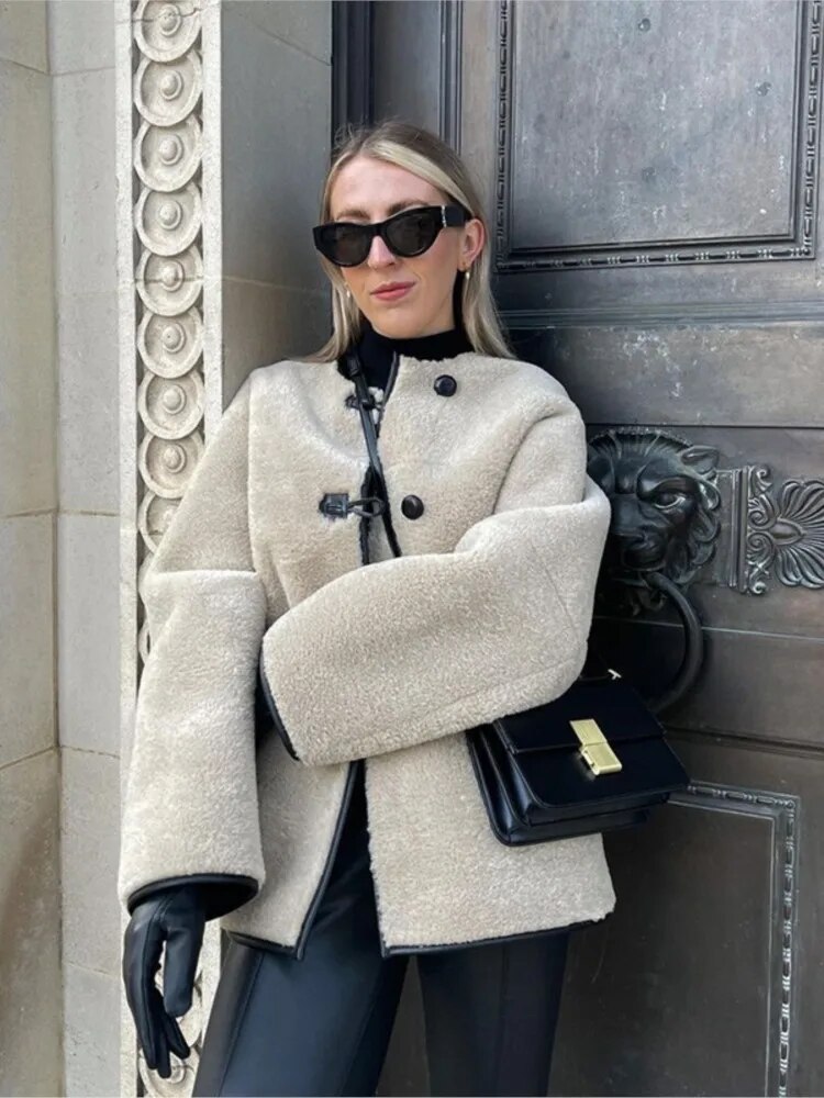 여성용 긴 소매 인조 모피 플리스 재킷, 싱글 브레스트 따뜻한 코트, 2023 가을 겨울 패션, 여성 스트리트 아우터, 신상