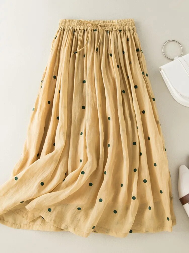 여성용 캐주얼 스커트, 빈티지 스타일 물방울 무늬 프린트, 루즈하고 편안한 A라인 롱 B2000, 2022 여름 신상