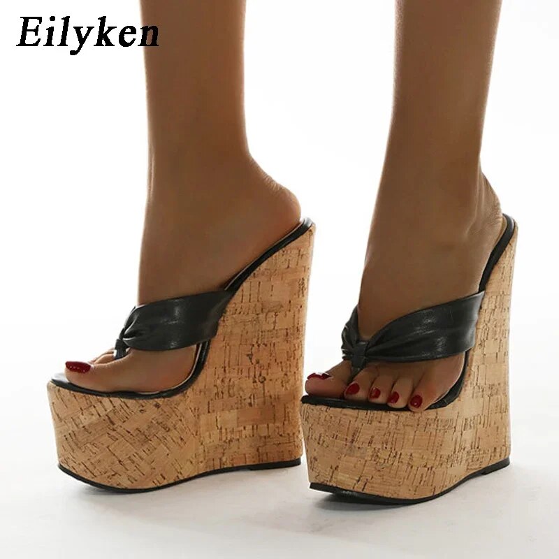 Eilyken 클립토 웨지 플랫폼 여성 슬리퍼, 여름 섹시한 슈퍼 하이힐 뮬 샌들, 쪼리 숙녀 신발, 새로운 디자인