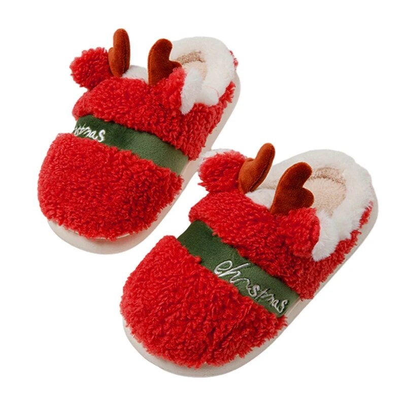 여성용 크리스마스 푹신한 슬리퍼, 부드럽고 편안한 뿔, 침실 미끄럼 방지 따뜻한 집 신발