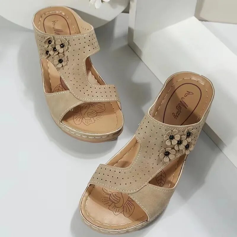 쪼리 플랫 샌들 여성용 여름 로마 스타일, 해변 캐주얼 신발
