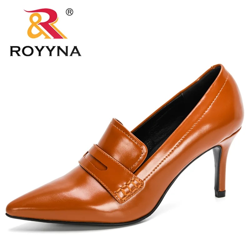 Royal yna-최신 디자이너 오리지널 최고 품질 여성 펌프스, 뾰족한 발가락, 얇은 하이힐 드레스 슈즈, 멋진 가죽 웨딩 미니모