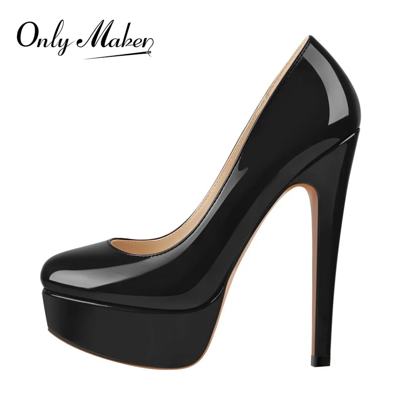 Onlymaker-라운드 토 슈퍼 하이힐 플랫폼 스틸레토 슬립온 펌프스, 웨딩 파티 플러스 사이즈 신발 여성용