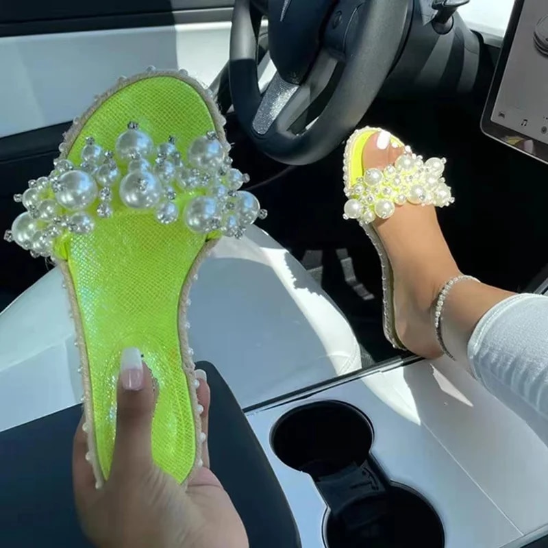 여름 패션 샌들 여성 오픈 발가락 플랫폼 복고풍 진주 신발 부드러운 단색 슬라이드 빛 Chaussure 팜므