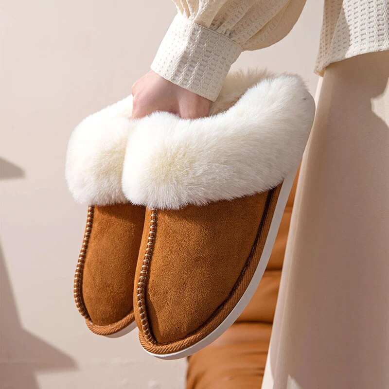 여성용 겨울 봉제 홈 슬리퍼, 인조 모피 미끄럼 방지 코튼 패딩 신발, 편안한 부드러운 밑창 따뜻한 실내 슬라이드 2023